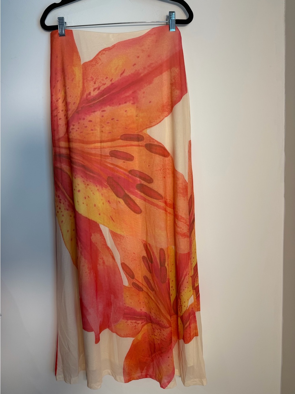 Floral Orange-Pink Boho Vacation Maxi Skirt
